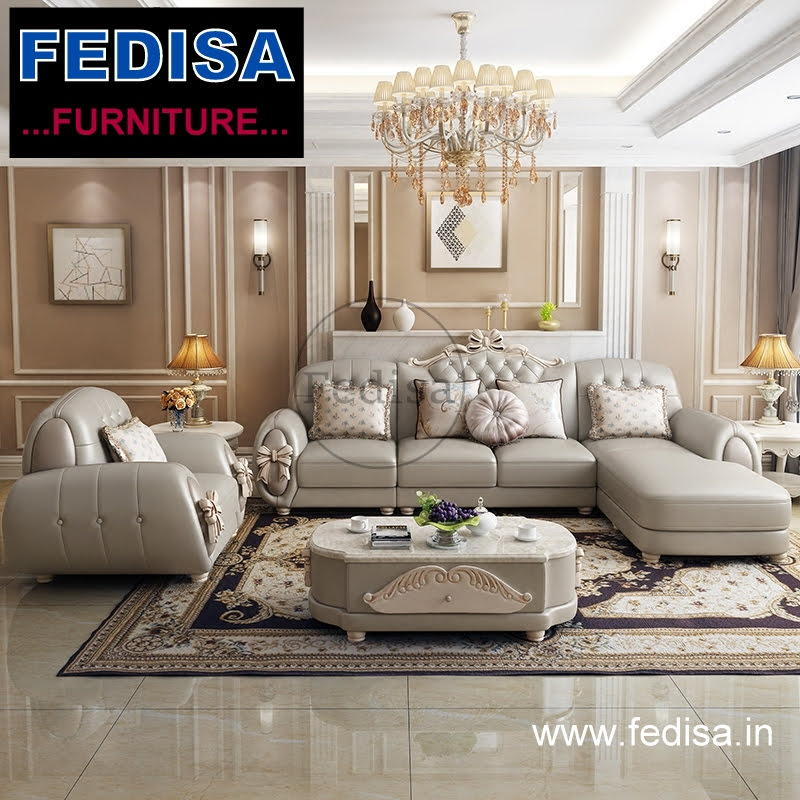 Classical Luxury l shape sofa, black leather l shaped couch 9 seater sofa