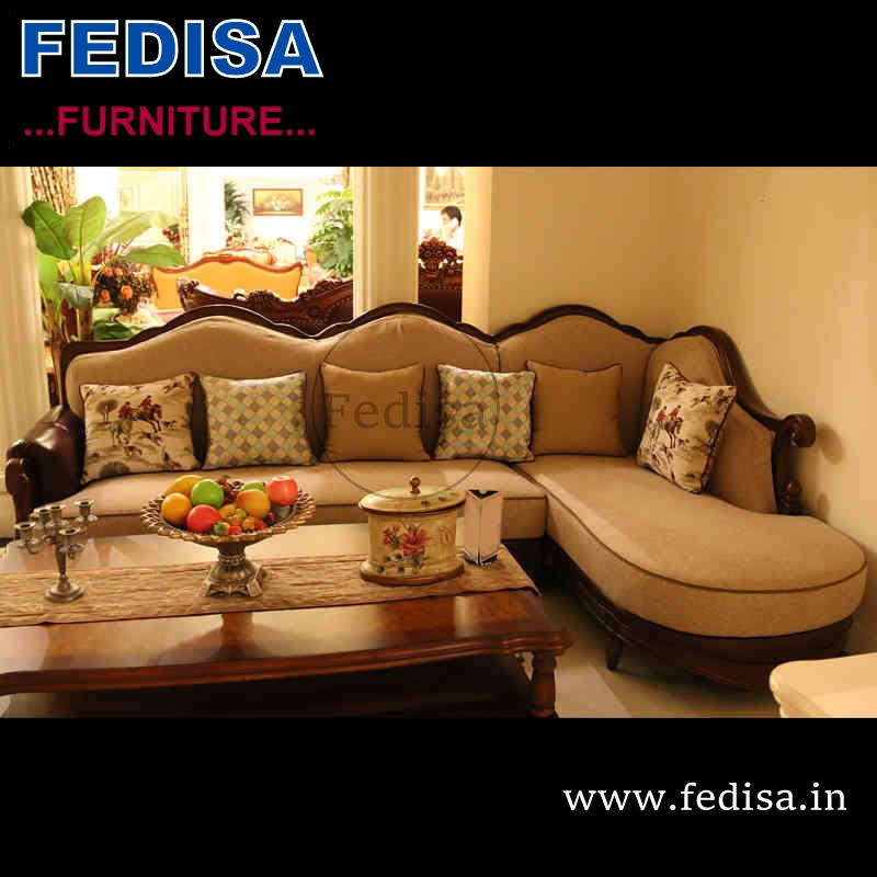 Classical Luxury l shape sofa, black leather sofa l shape damro sofa set