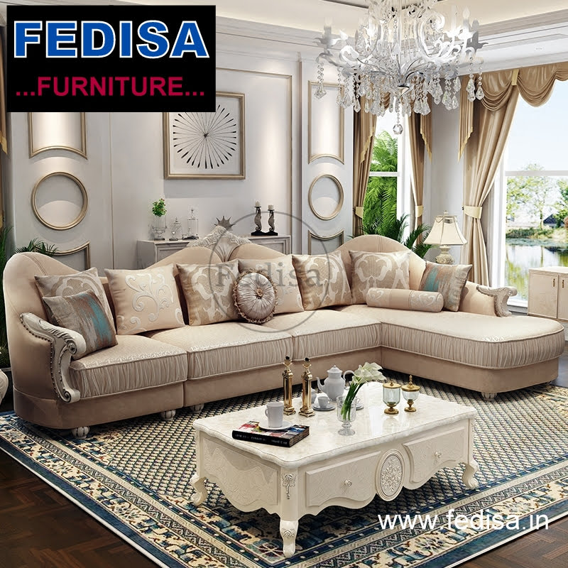 Classical Luxury l shape sofa, brown leather sofa l shape living room