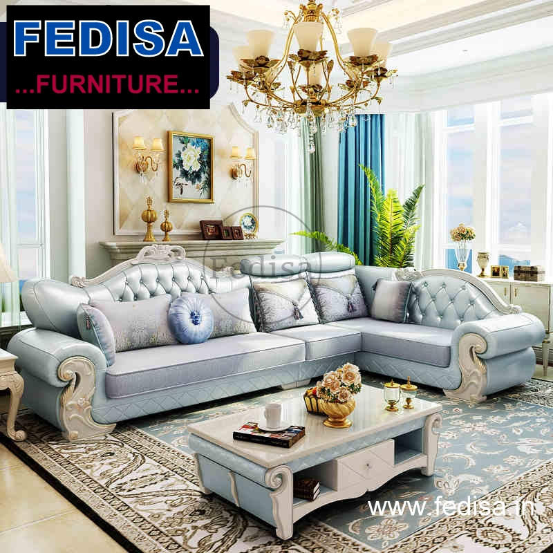 Luxury l shape sofa, white leather l shaped sectional maharaja sofa set