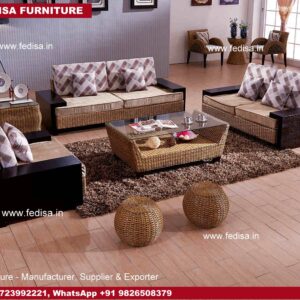 Cane Sofa Set, Wood & Cane Coffee Table Wewal Furniture