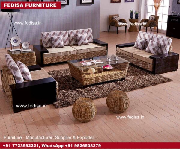 Cane Sofa Set, Wood & Cane Coffee Table Wewal Furniture