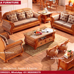 Cane Sofa Set, Cane Velvet Chair Perambu Sofa