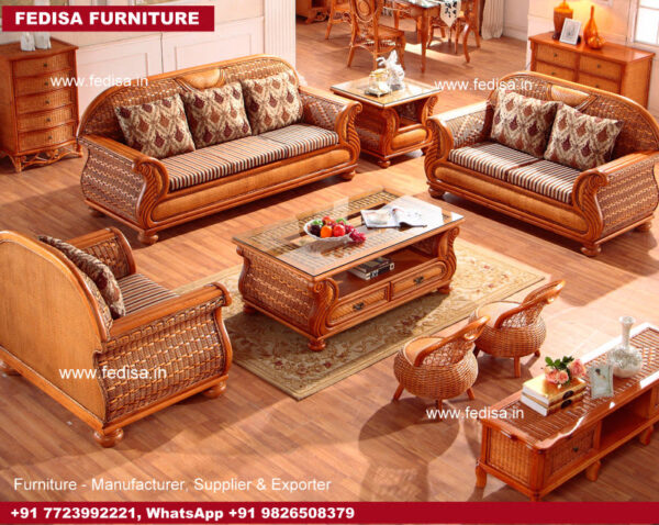 Cane Sofa Set, Cane Velvet Chair Perambu Sofa