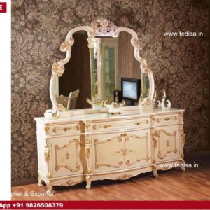 Makeup Table, Vintage Glass Dressing Table Set Dressing Table In White Colour