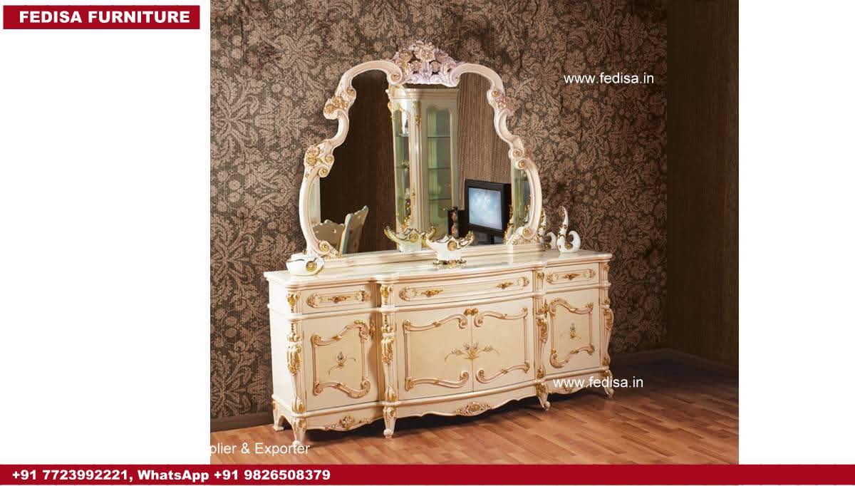 Makeup Table, Vintage Glass Dressing Table Set Dressing Table In White Colour