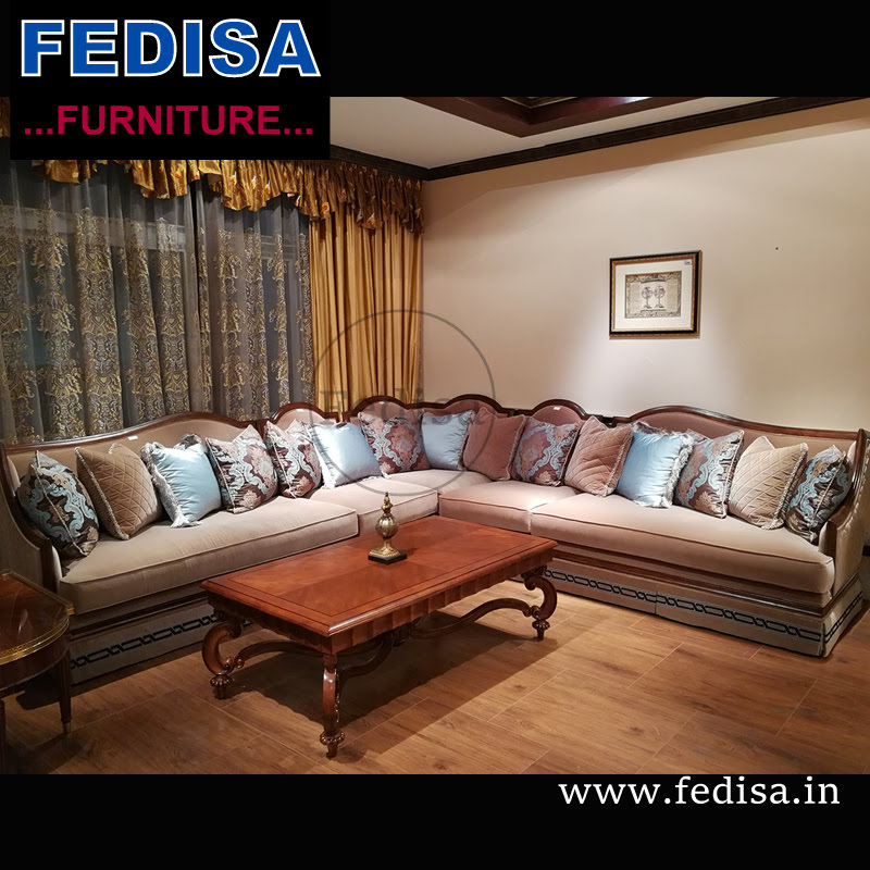 Luxury l shape sofa, leather recliner sofa l shape blue sofa set