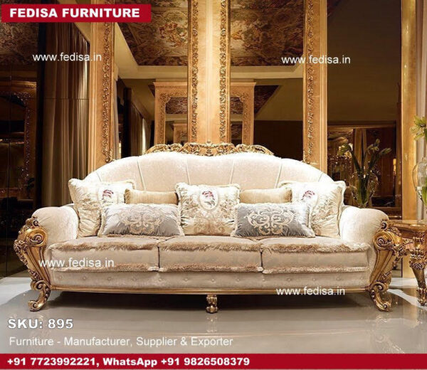 Luxury Classic Sofa Set Modern Living Room Furniture Set Sofa Set Brown Colour Wooden Sofa 5 Seater