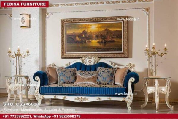 Classic Sofa Set Sofa Set With Wooden Armrest Large Wooden Sofa & Table Set Indian Style Wooden Sofa Set