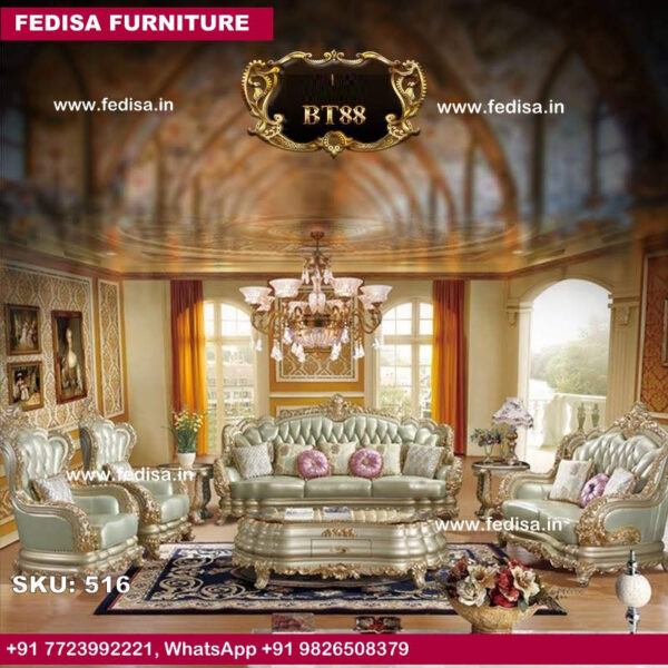 Luxury Classic Sofa Set Vip Sofa Set Price Led Sofa Set Blue Leather Living Room Set