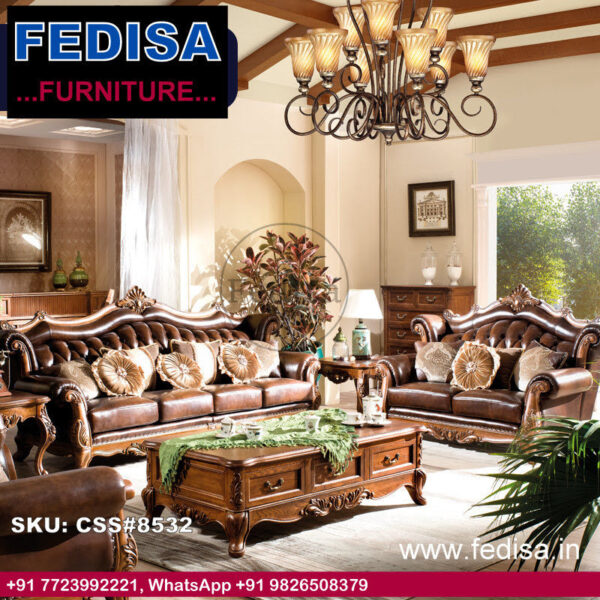 Buy Modern Classic Sofa Set Leather And Wood Living Room Sets 3 Seater Wooden Sofa Online Online Wooden Sofa Set Shopping