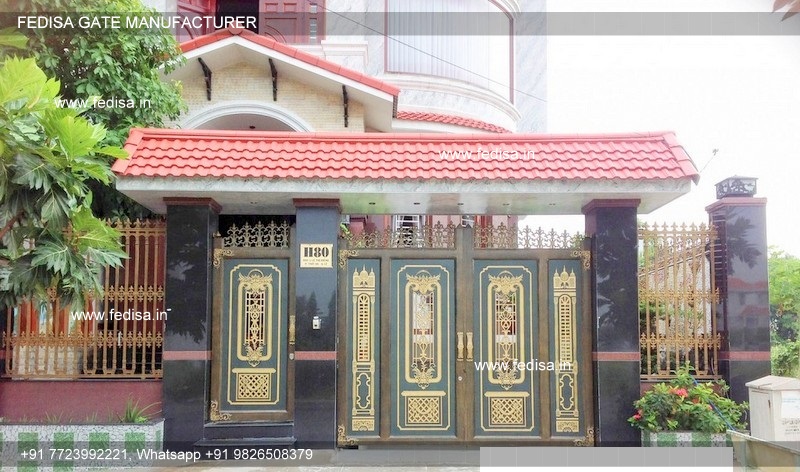 Wooden Gate Design Compound Wall With Grill Design Front Gate Design In Steel Main Gate Design Pinterest