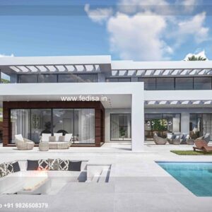 Double Story House Design Luxury Villa With Swimming Pool Yellow Exterior House Paint Asian Paints Outside Wall Colour