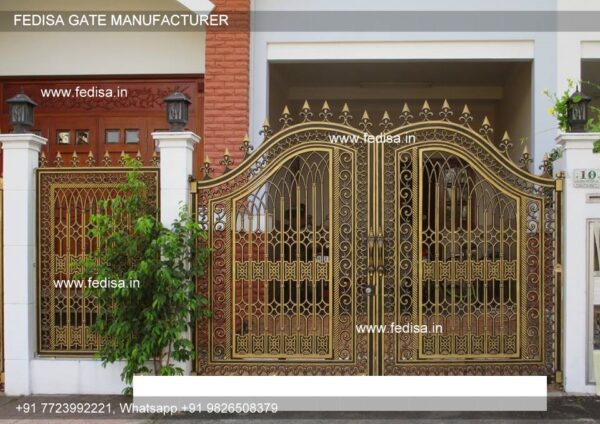 Compound Gate Design Two Gate Design Main Gate Folding Design Steel Wood Gate Design