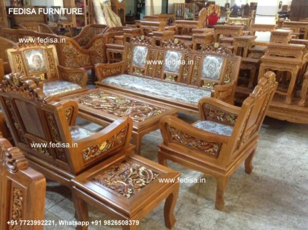 Indian Teak Wood Sofa Set Wooden 7 Seater Sofa Wooden Sofa Set For Drawing Room Wooden Sofa Damro