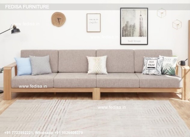 Aarsun Sofa Set Beige L Shaped Sofa Simple Sofa Set Wooden Rajwadi Sofa Set