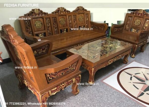 Wooden Bamboo Sofa Set 7 Seater Sofa L Shape Ledar Sofa Set Cheap Leather Living Room Sets