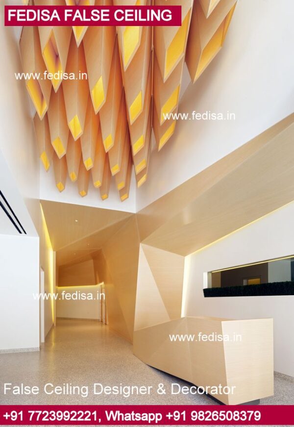 Office Pop Design False Ceiling On Wall 5 Star Hotel Lobby Design