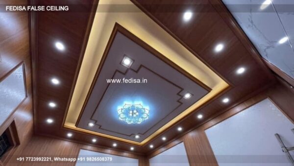 Wooden Pop Design Wooden Finish False Ceiling High Ceiling Living Room Ideas