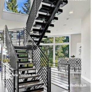 Steel Railing On Stairs, Floating Stairs Steel Frame | Living room stairs