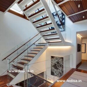 Stainless Steel Staircase Railing With Glass, Modern Metal Staircase Railing | Living room stairs