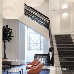 Stainless Spiral Stairs, Natural Wood Stair Railings | Living room stairs