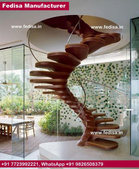 Round Metal Staircase, Glass Stair Risers | Living room stairs
