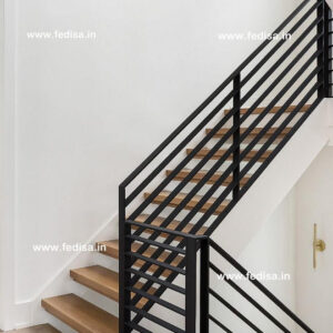 Metal Floor Plate Stairs Staircase With Wood Solid Wood Banister Wood And Iron Banister