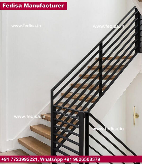 Metal Floor Plate Stairs Staircase With Wood Solid Wood Banister Wood And Iron Banister