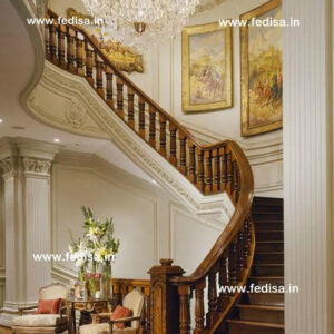 Metal Pipe Stair Railing Round Stairway Rounded Bottom Stair Tread Half Circle Wooden Steps