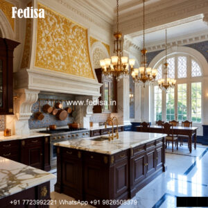 Classic Kitchen With Island Hanging Cabinet Design No-293