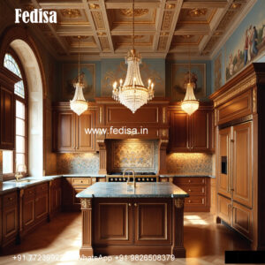 Classic Kitchen Design With Wooden Cabinets Dark Green Kitchen No-304