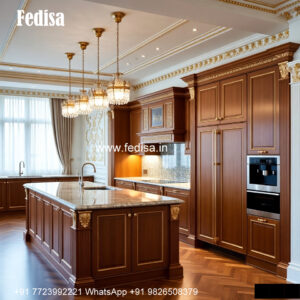 Classic Kitchen Design With Wooden Cabinets White Cabinets Black Island No-912