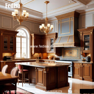Classic Kitchen Design With Wooden Cabinets Marble Top Kitchen Cart No-988