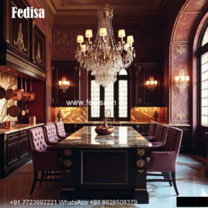 Open Classic Kitchen Layout Brown Kitchen Island No-1014