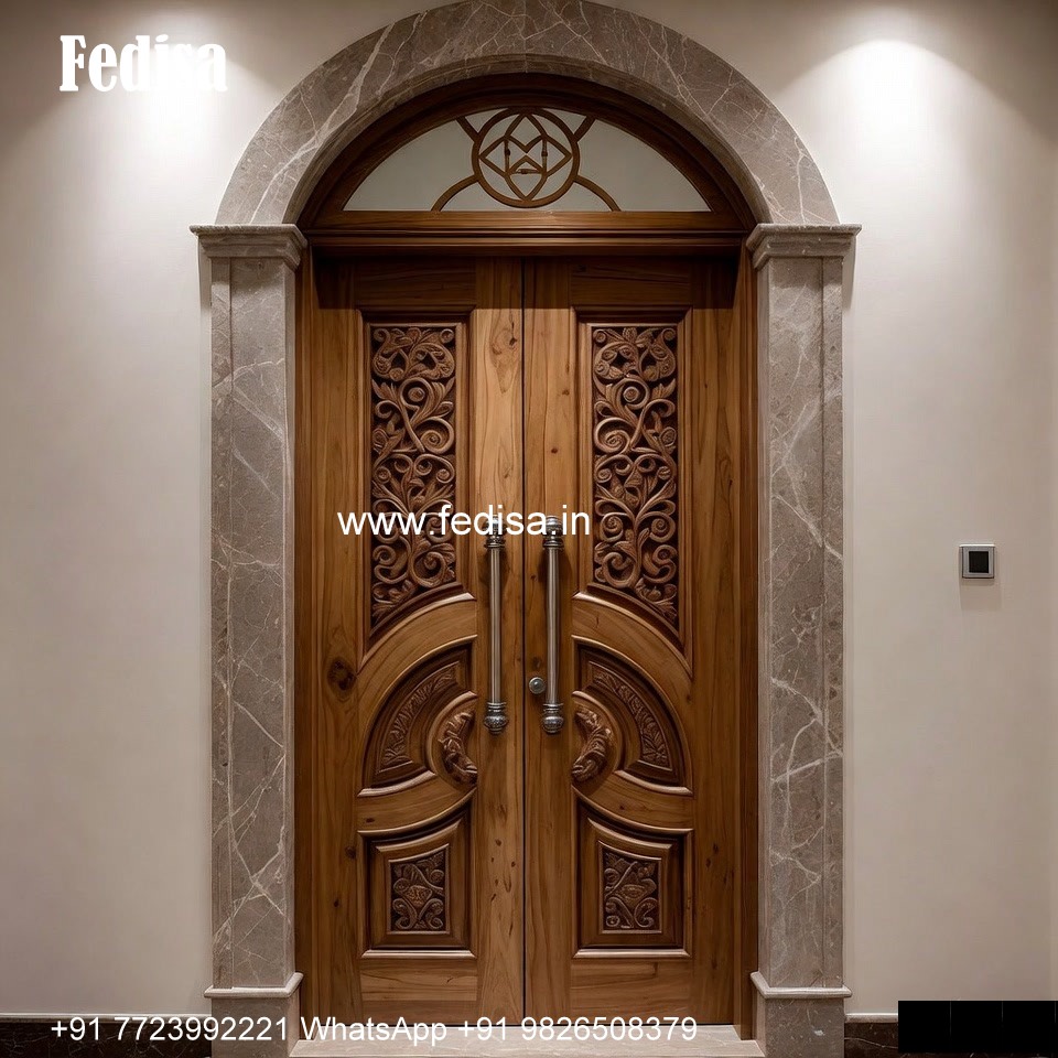 Engraved Wooden Door Double Door Entrance Design No-580