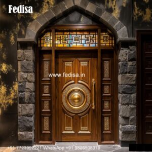Classic Front Door Ideas Wooden Glass Sliding Door Design No-1036