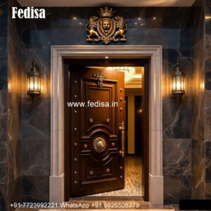 Carved Wooden Doors Double Door Glass Design No-1251