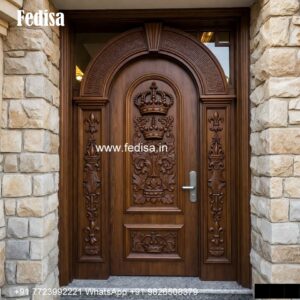 Home Entry Wooden Door Window Attached Door Design No-1263