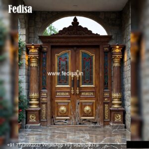 Classic Wooden Main Door Design For Home Front Door With Glass Design No-1349