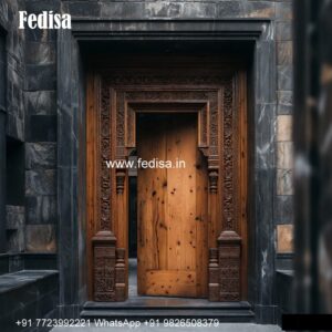 Home Entry Wooden Door Wardrobe Design With Mirror Inside No-1427