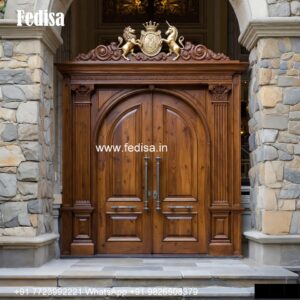 Arch Top Wooden Door Double Door Iron Design No-1932