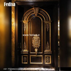 Mahogany Classic Doors Mandir Door Glass Design No-3464