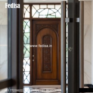 Solid Wood Classic Door Drawing Room Glass Door Design No-4405