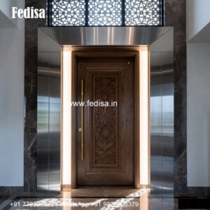 Wooden Carved Door Design Front Glass Design No-4483