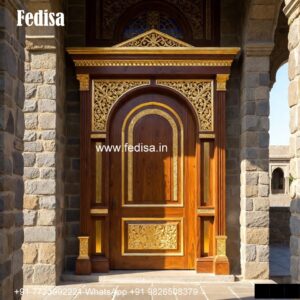 Home Entry Wooden Door Single Iron Gate Design No-4666