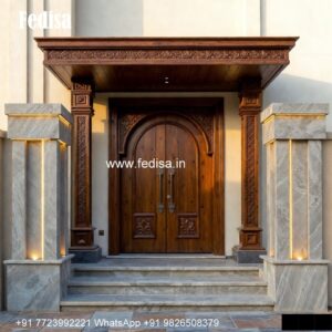 Engraved Wooden Door Iron Jali Door Design No-4680