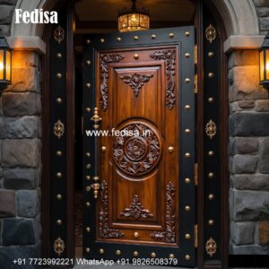 Carved Wooden Doors Glass Design For Pooja Room No-4695