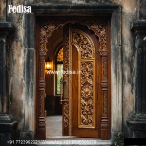 Engraved Wooden Door Sliding Door Iron Grill Design No-5336