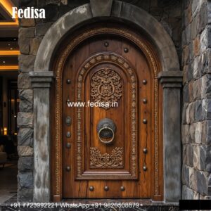 Engraved Wooden Door Pooja Room Door Designs With Bells And Glass No-6443
